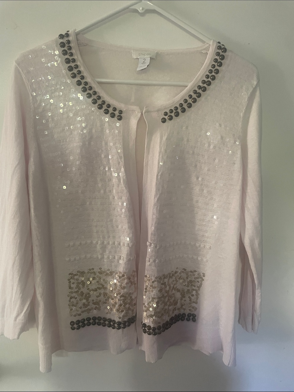 Chico's Light Pink Sequin Embellished Cardigan